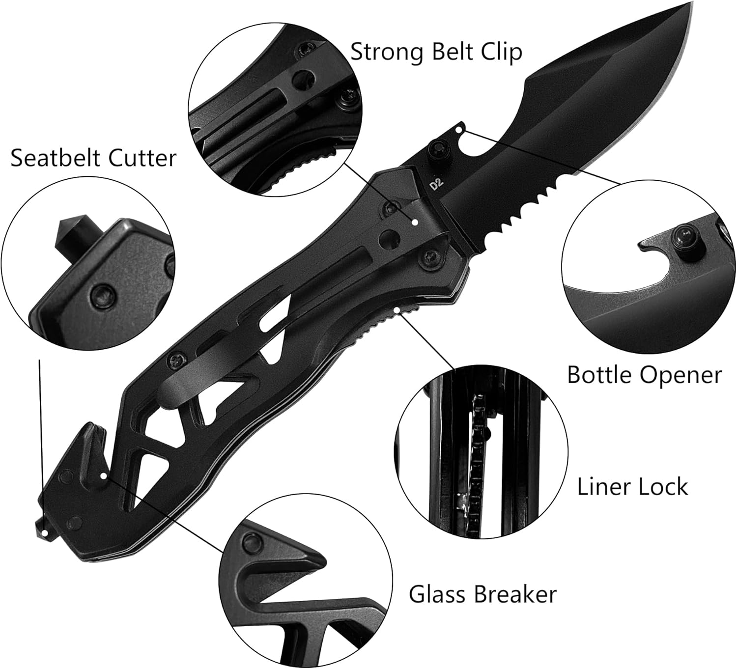 Father‘s Day Mother‘s Day & Birthday Gift for Him Her - XIPHIAS Tactical Folding Knife for Husband, Boyfriend, Father, Wife, Girlfriend, Mom - D2 Steel Blade, Glass Breaker/Bottle Opener/Rope Cutter, Multifunctional EDC Survival Tool for Camping, Hiking, Fishing - XK051-D2