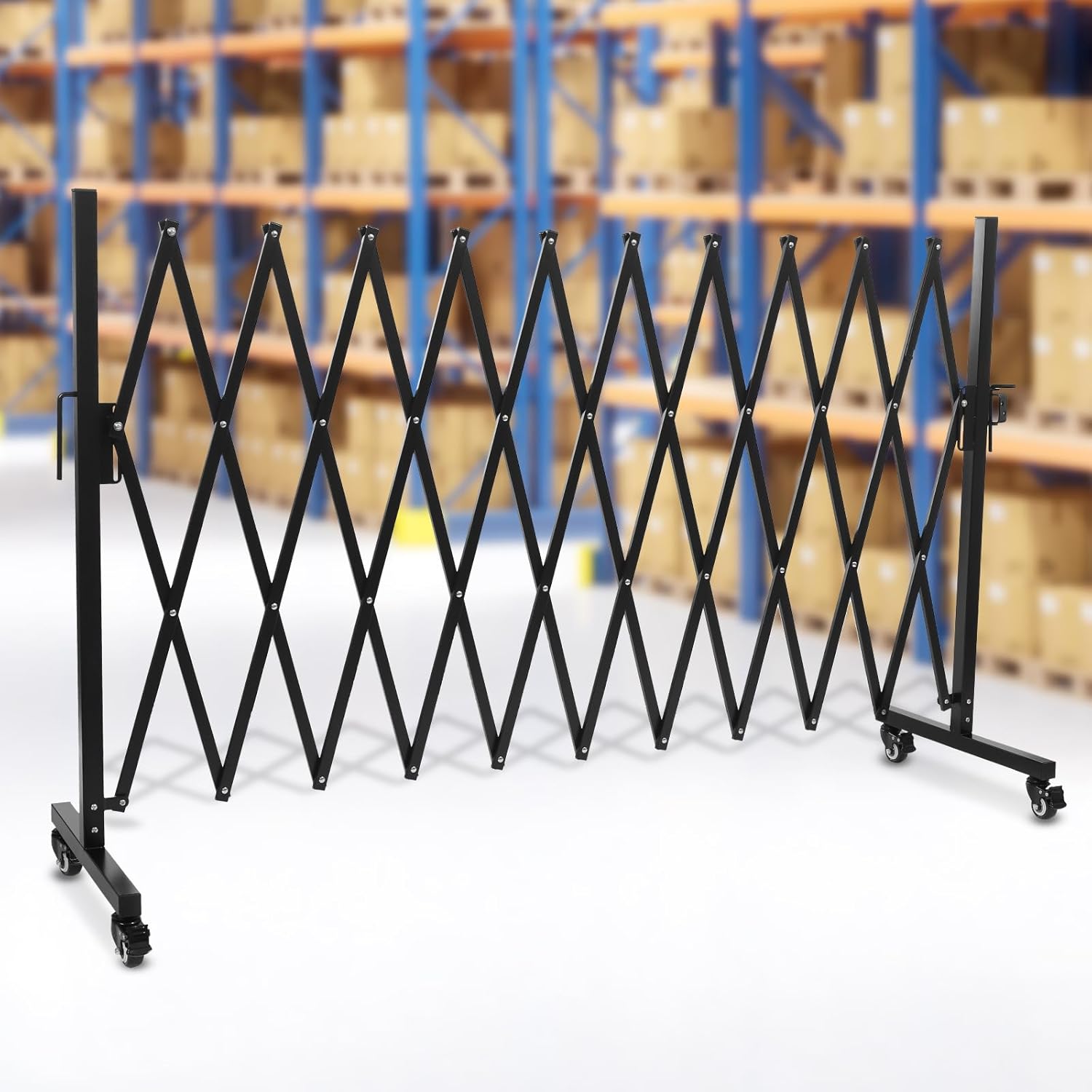 Safety Barrier Gate, Portable Safety Barrier, Expandable Barrier Gate, Flexible Fence Mobile Barrier Gate, Safety Barrier, for Construction Site Elevator Outdoor Road (Black, 130inch with Casters)