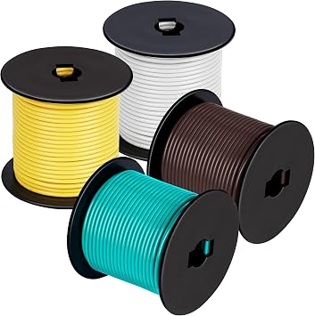 4X Rolls 100Foot Bonded 4-Way Trailer RV Camper Towing Wiring Harness - 4-Wire 14 Gauge CCA Trailer RV Wire for Basic Wiring Needs Pack of 4 - Green, Yellow, Brown, White
