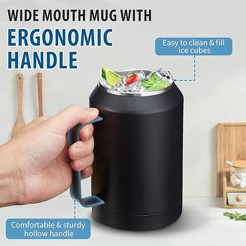 Miniatura 10 de VICKNIY Vaso de 50 onzas con asa y pajilla, tapa 2 en 1, funda de botella de agua de silicona, tazas de café de acero inoxidable, taza de agua con