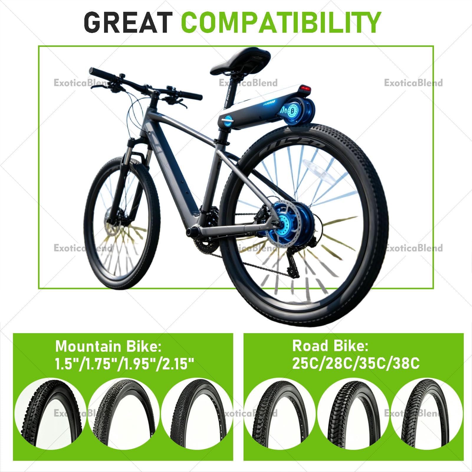 Kit de Conversión Eléctrica para Bicicletas Urbanas y de Montaña: Sistemas de Asistencia al Pedaleo con Adaptador para Tija y Abrazadera; Instalación Rápida para Carreteras Pavimentadas Blue