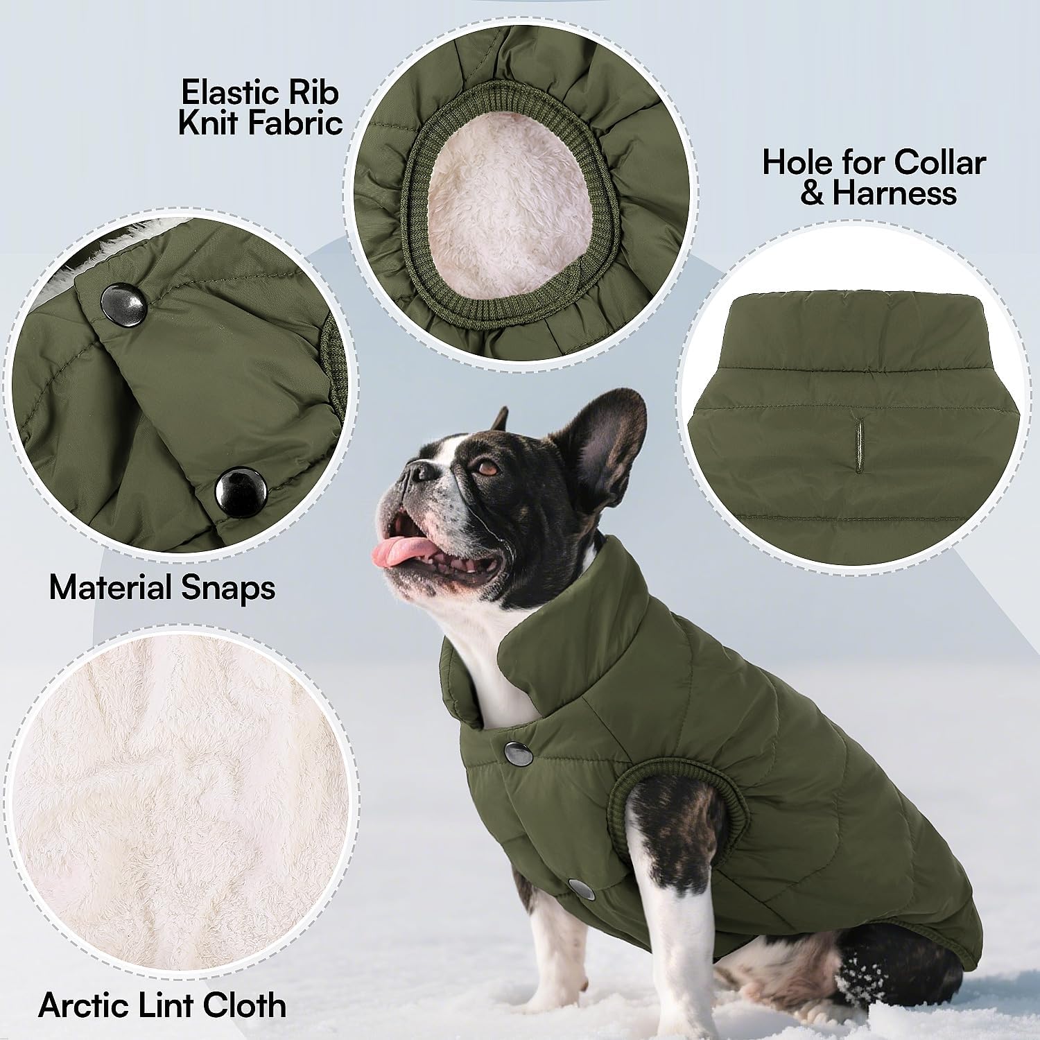 ASENKU Windproof Dog Winter Coat Waterproof Fleece Jacket Cold Weather Pet Apparel for Small Medium Large Dogs (ArmyGreen, XS)