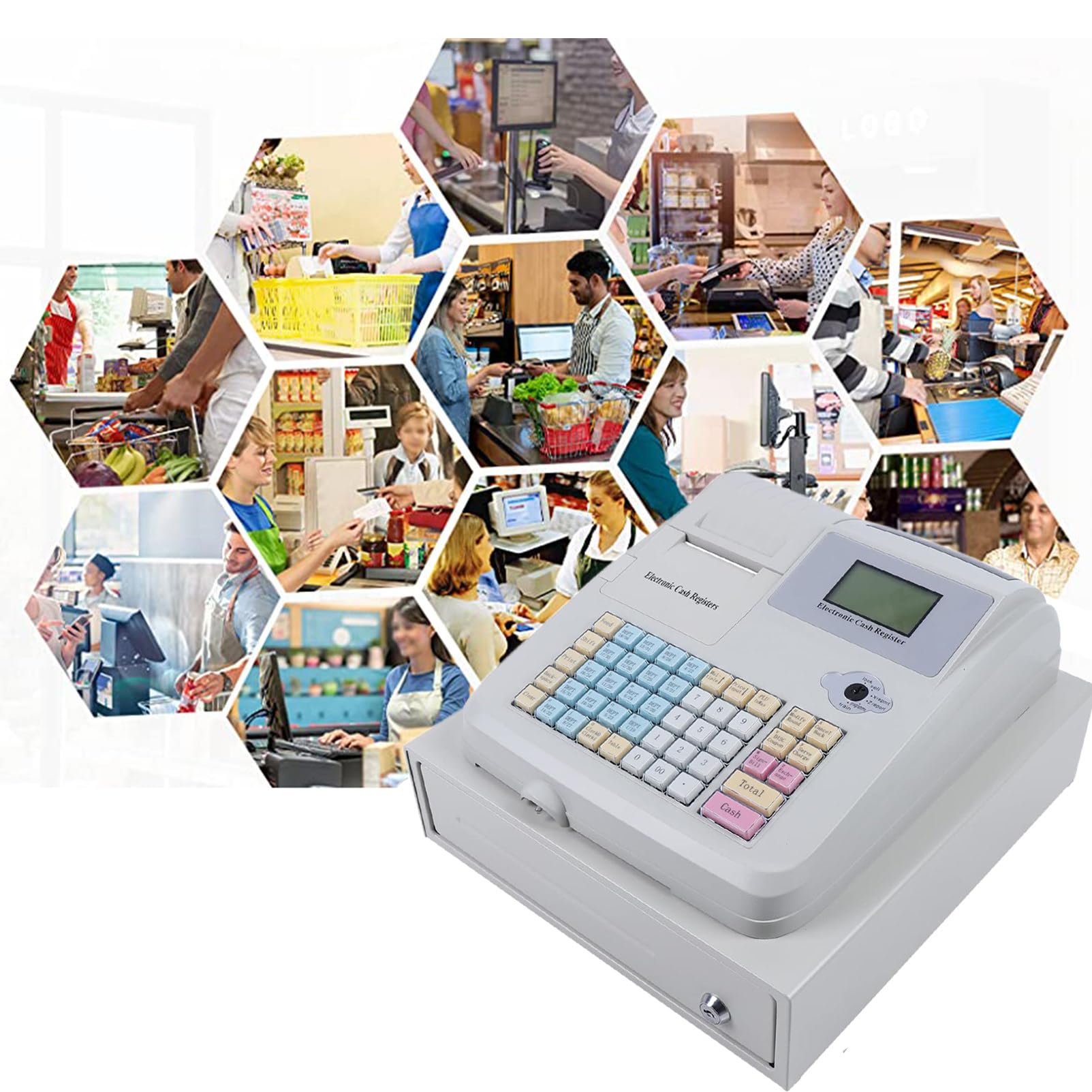 Elektronische Registrierkasse mit 48 Tasten, Pos-System-Registrierkasse mit 5 Münzfächern und 3 Geldscheinfächern, 8 Digitale LED-Display-Registrierkasse