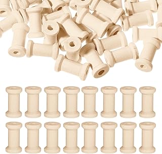 1" Wooden Spools of Crafts Empty Natural Wood Thread Spools Bulk Barrel Empty Thread Spool Antique Wood Spool for Organizing Cord Twine Ribbon Chains Elastic Threads(50Pcs)