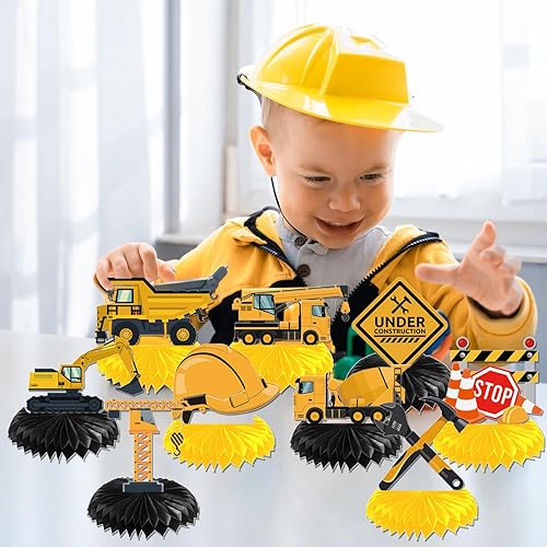 Miniatura 4 de Gameza Decoraciones de fiesta de cumpleaños de construcción, suministros de fiesta de construcción, centros de mesa de panal de abeja, decoraciones