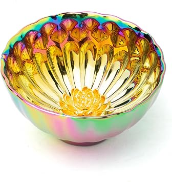 Golden Tenmoku Tea Cup with Lotus, 5 oz Jianzhan Ceramic Teacup | Traditional Chinese Style, Colorful, Dishwasher Safe, for Tea Ceremony, Master Cup, Gifts, Collection, Art Deco