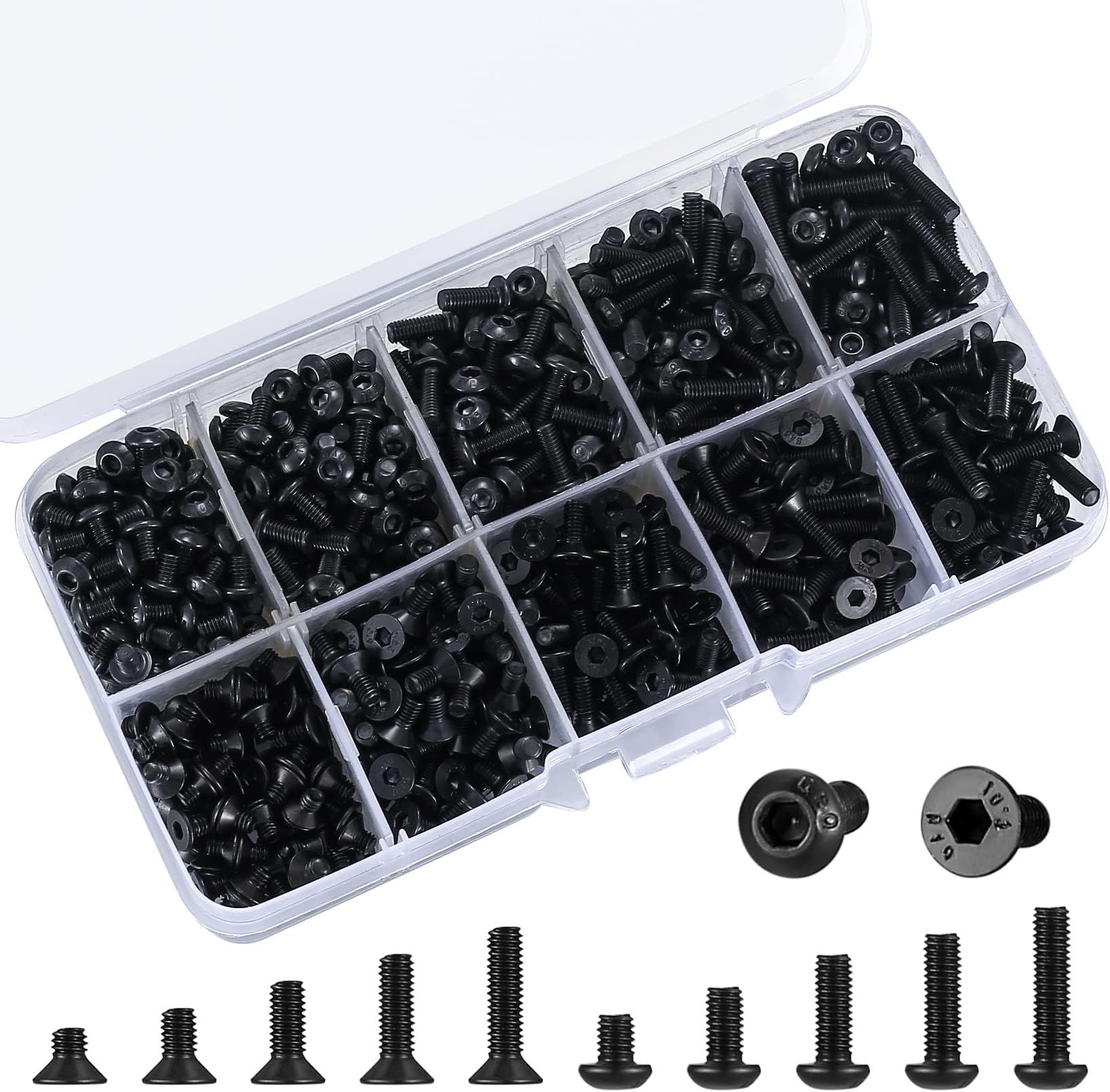 720 Pcs M3 Hex Socket Cap Bolts Screws Assortment Kit, Pan & Flat Head Hex Button Head Screws Assorted, Black Alloy Steel, M3x(4mm/6mm/8mm/10mm/12mm) (Black)