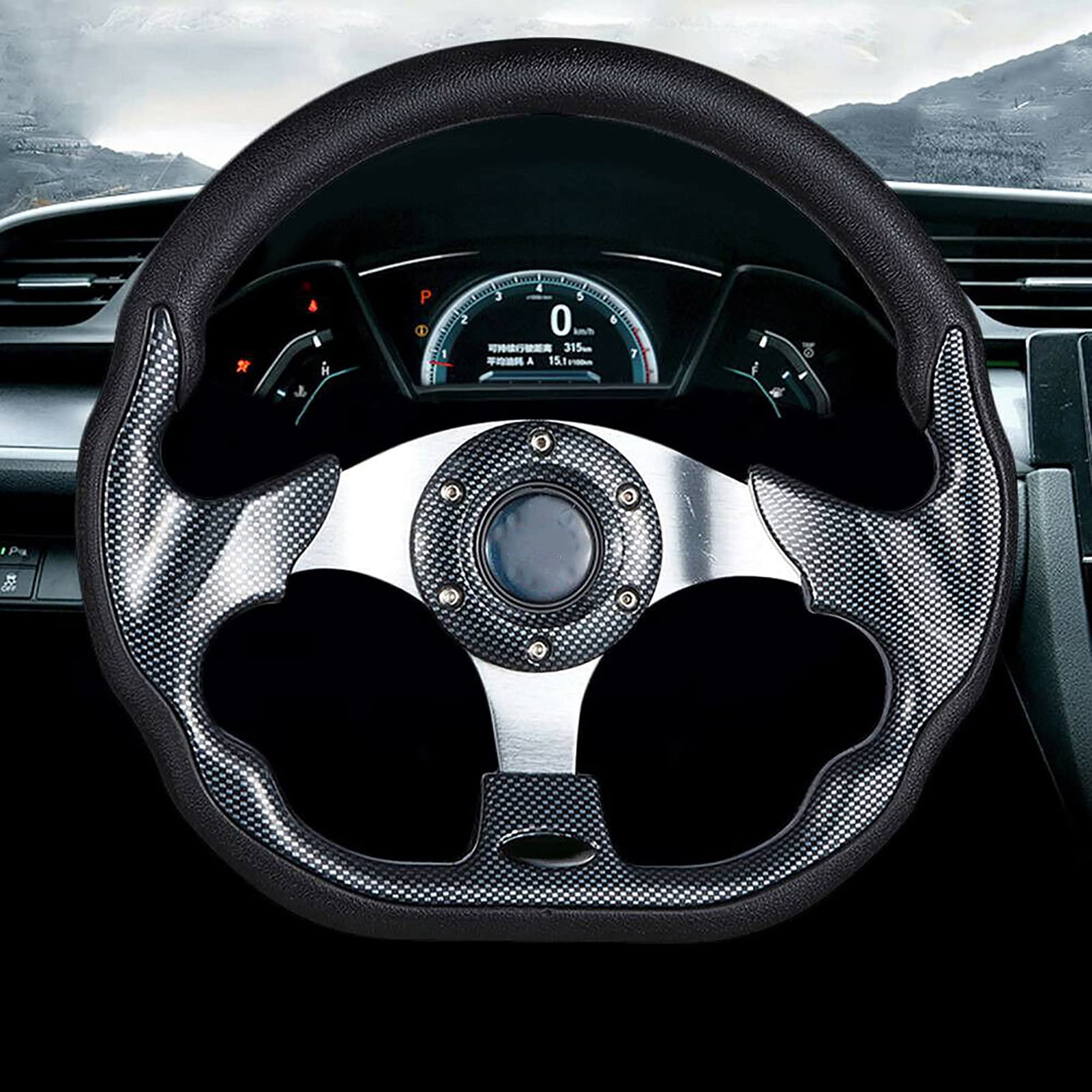 Volante Deportivo 320MM Universal para Coche Estilo Fibra de Carbono con Botón de Bocina, Actualización del Volante de Carreras, Modificación del Interior del Coche
