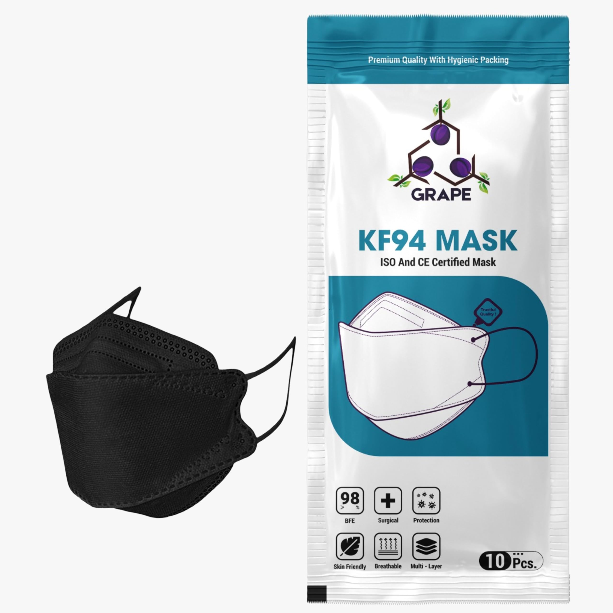 GRAPE KF94 Korean Style Designer Face Mask with Nose Clip and Mask Extender,Dual Meltblown Fabric for Unisex-image-34