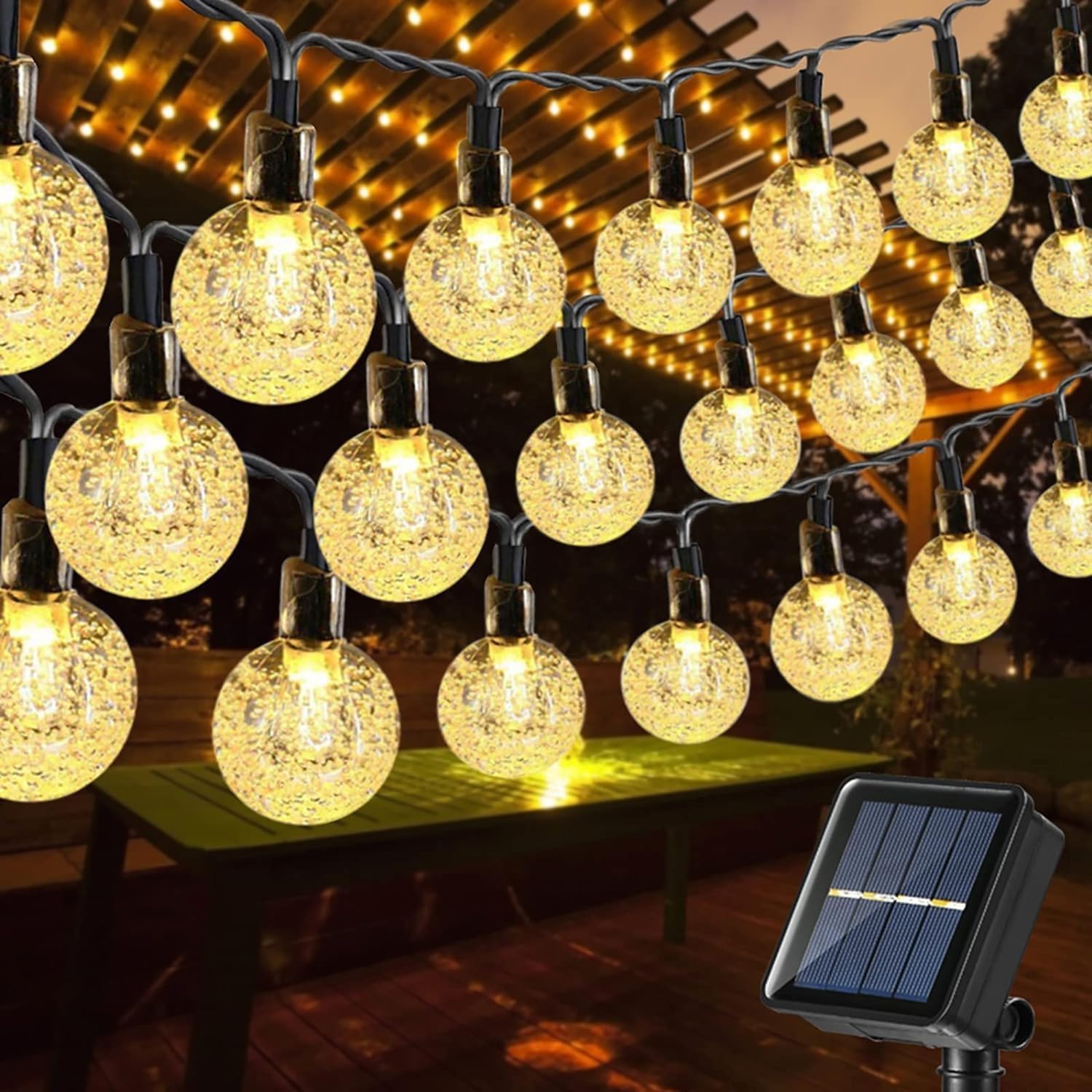 トゥードゥア ソーラー屋外ストリングライト 17m 100LED 8モード 防水 クリスタルボール 庭・芝生・パティオ・ガゼボ・屋外装飾用（暖色）