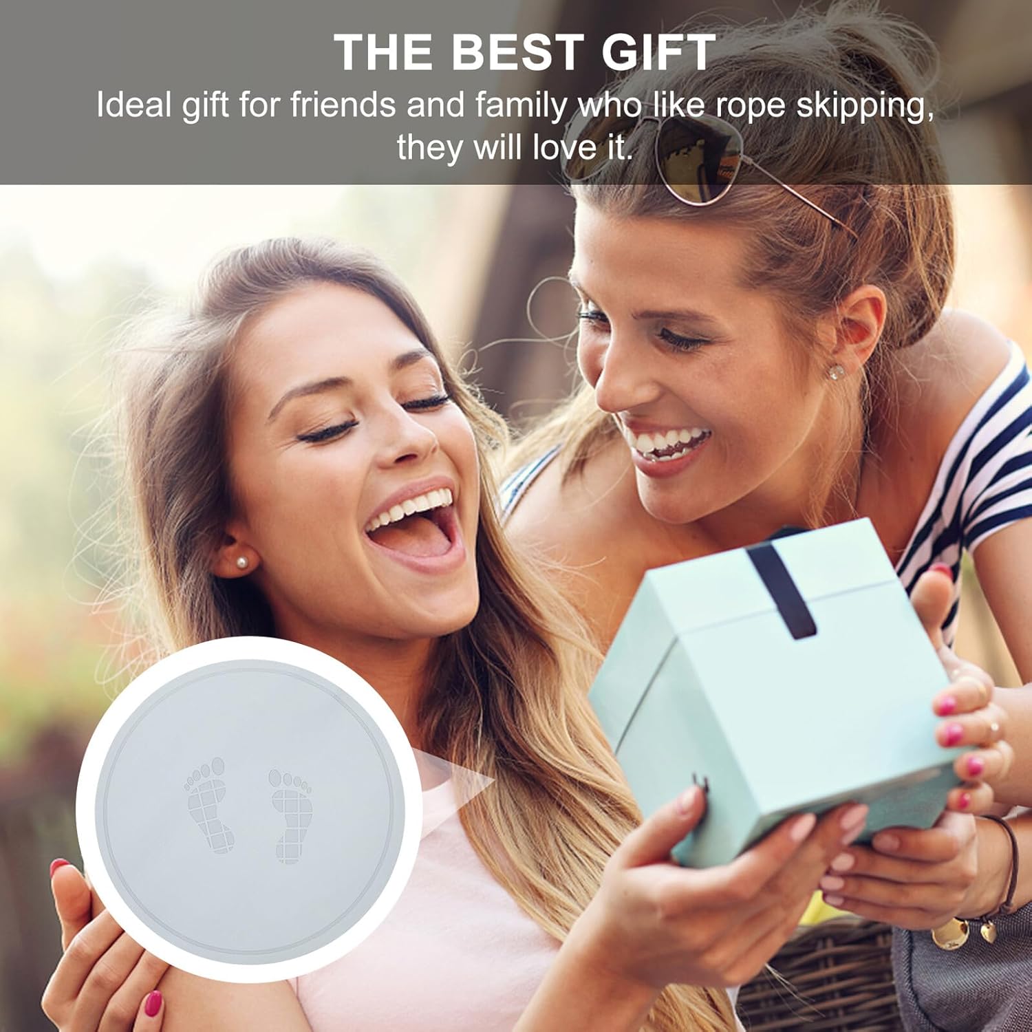 Round Indoor Jump Rope Mat with Shock-Absorbing Cushion Home Jumping Mat for Fitness Exercise with Footprint Pattern Suitable for Indoor Workout