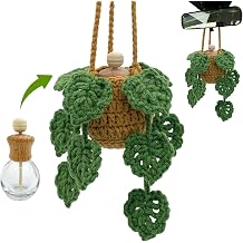Crochet Car Air Freshener,15ml Diffuser Bottle with Hanging Plant | Refillable Essential Oil Aroma Diffuser Bottle, Car Rearview Mirror Decor, Boho Home Office Ornament