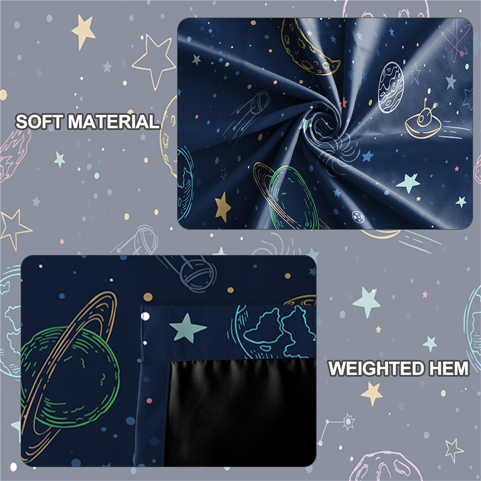Cortinas de blackout marino con temática de estrellas y planetas de dibujos animados para habitación infantil, cortinas espaciales con ojales para dormitorio, decoración de habitación de