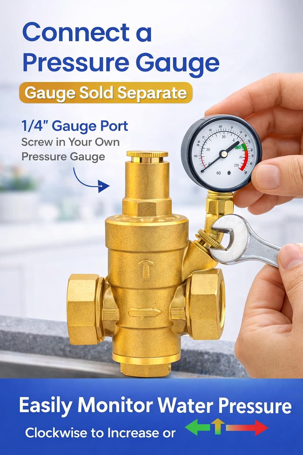 3/4" Water Pressure Regulating Valve Npt Female X Npt Female - Max Pressure 125 Psi Adjustable Range 40-75 Psi - Regulator Pressure Valve Prevents Leaks & Damage From Excess Pressure