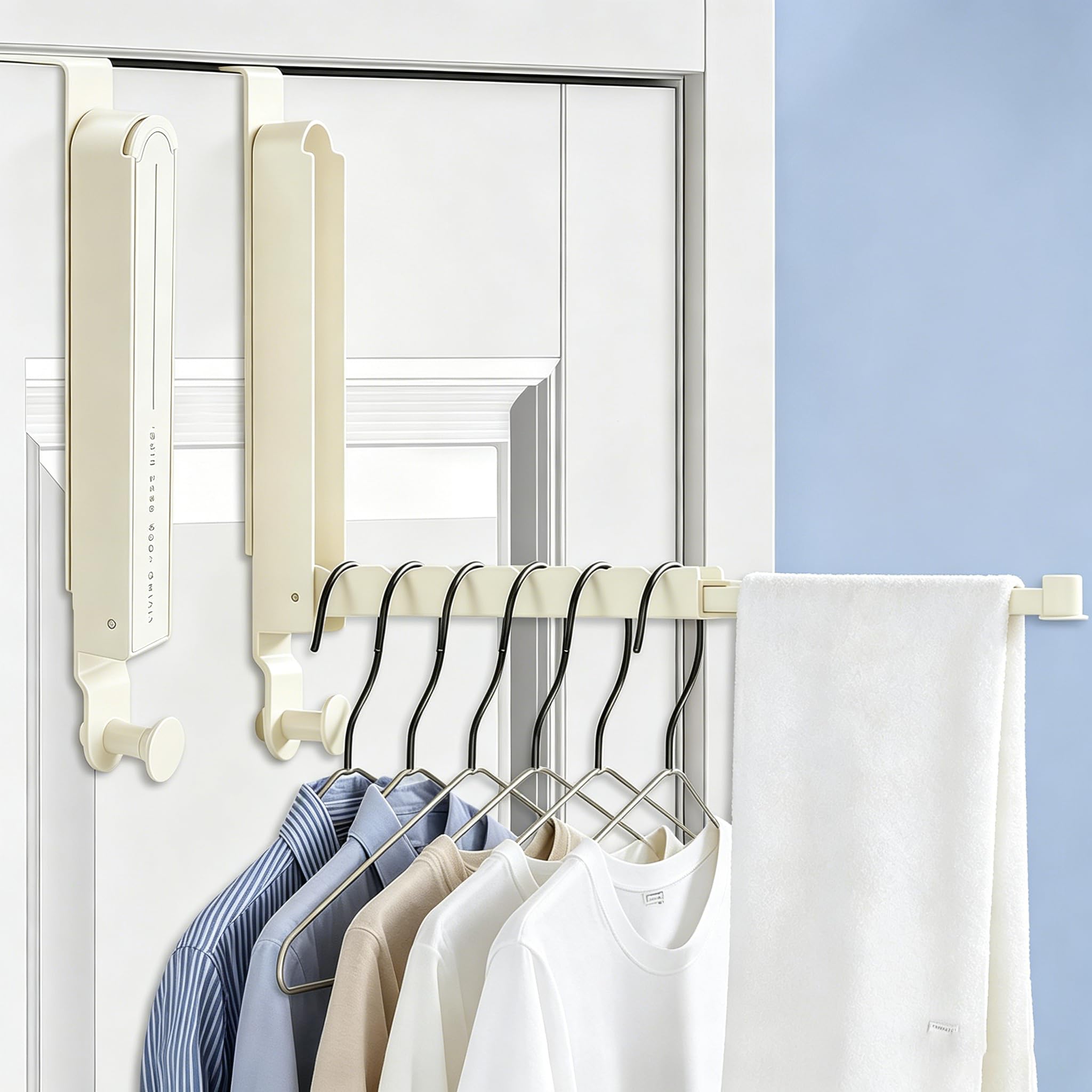 Lot de 2 Porte Manteau Pliable sans Percage, Crochet De Porte en Acier Inoxydable, Rallonges Extensibles, Étendoir à Crochet de Porte pour Accrocher Vêtements,Foulards, Sacs et Couronnes de Noël