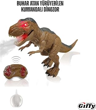 Giffy/Uzaktan Kumandalı Dinozor Buhar Atan Yürüyebilen Sesli Pilli Full Fonksiyon RC Dinozor Kutulu Gerçek