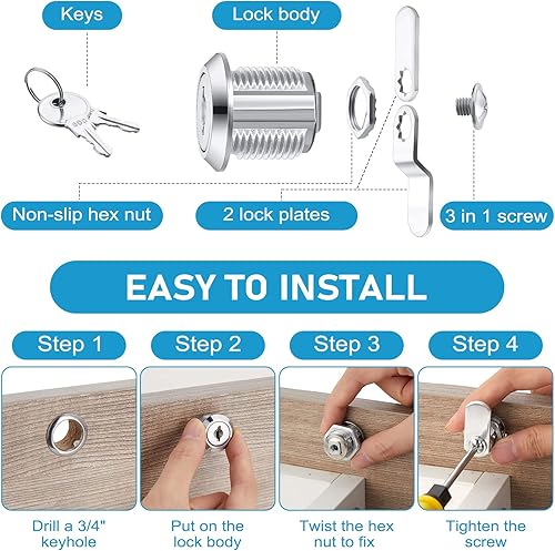 Miniatura 3 de Kenning 24 juegos de cerraduras de gabinete con llaves para cajón seguro, buzón, caja de almacenamiento RV, cerradura de repuesto, aleación de zinc