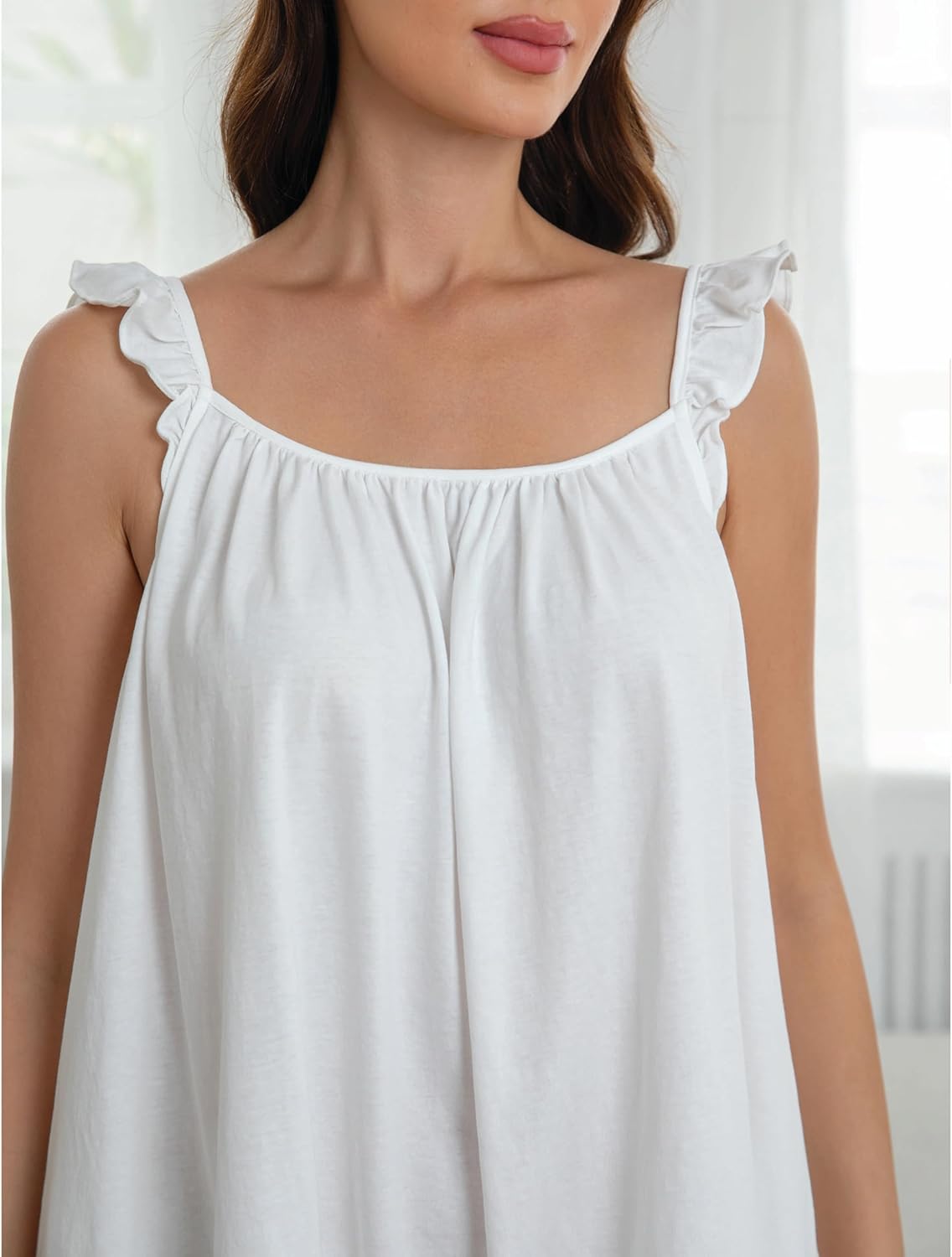 100% Cotton Nightgowns for Women Sleeveless Night Gown Soft House Dress Ruffle Sleepwear Nightshirts with Pockets - Image 5