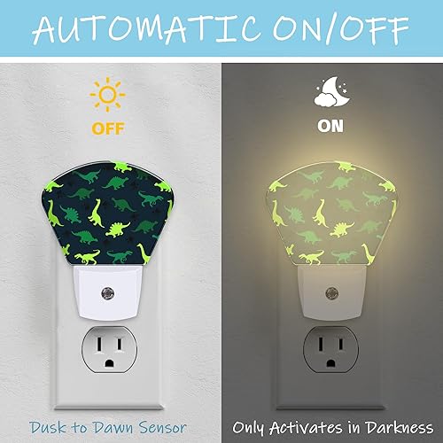 Miniatura 2 de Luz nocturna de dinosaurios coloridos enchufables LED con sensor de atardecer a amanecer, lámpara de noche suave, adecuada para el hogar,