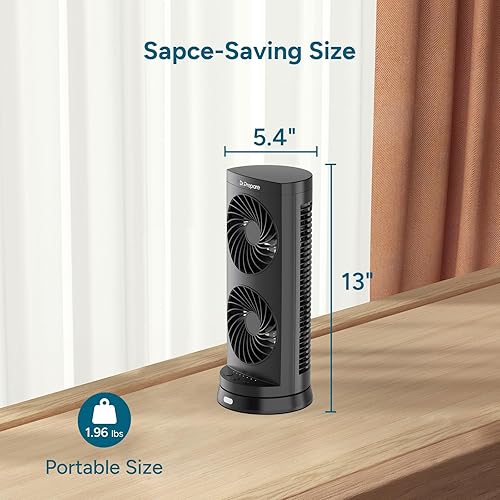 Miniatura 7 de DR.PREPARE Ventilador oscilante de escritorio, ventilador de torre con motor de CC para dormitorio en casa, control remoto, 3 velocidades,