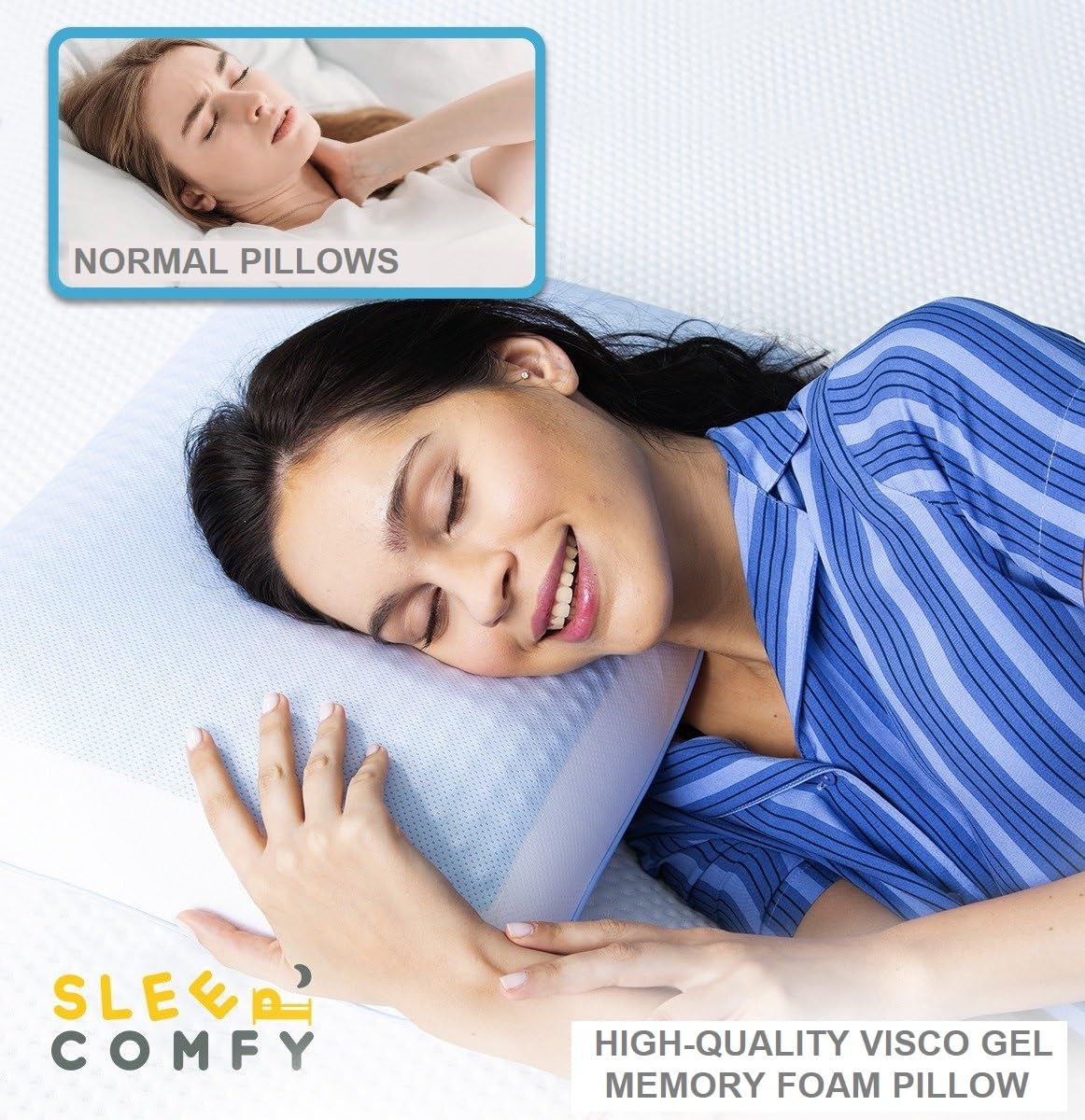 SLEEP COMFY Premium Memory-Schaum Gelkissen – Orthopädische Nackenstütze, Kühlgel-Technologie für alle Schlafpositionen (Sommer- und Winterkomfort), Oeko-Tex Zertifiziert