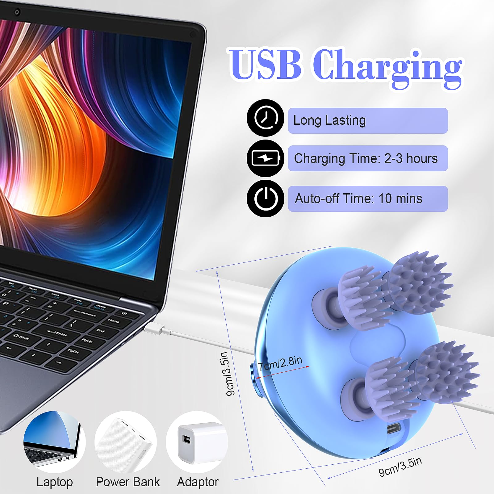 HuBeiChuangXiang Massaggiatore Cuoio Capelluto e Corpo Elettrico Massaggiatore Testa Ricaricabile Impermeabile IPX7 con 8 Silicone Massaggi e 3 modalità per la Crescita dei Capelli, Regalo