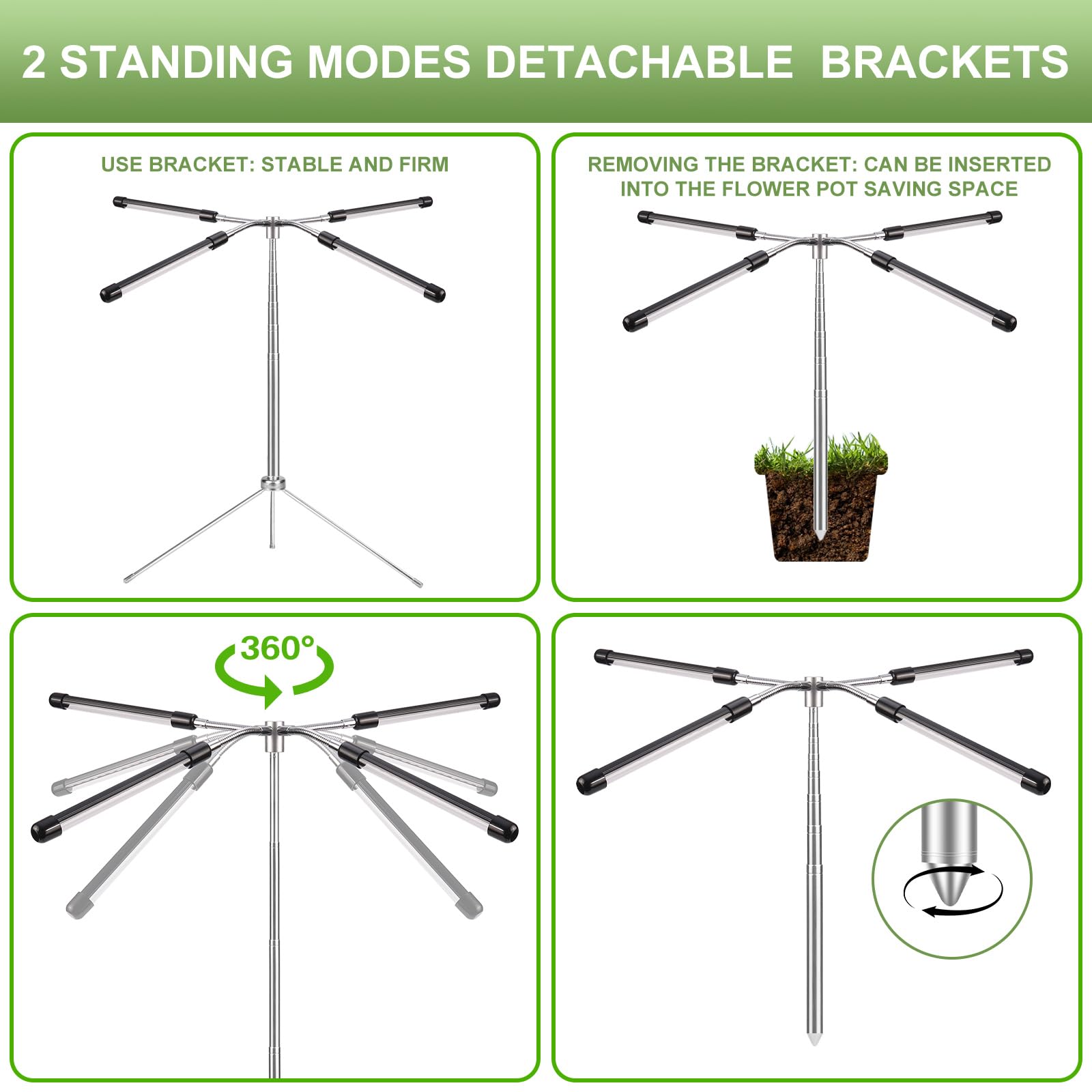 Pflanzenlampe LED Vollspektrum 4 Köpfe Grow Light 3 Lichter Modi und 9 Arten von Helligkeit Wachstumslampen Pflanzenleuchte Pflanzenlicht LED mit Zeitschaltuhr 3/9/12 Std Höhenverstellbare