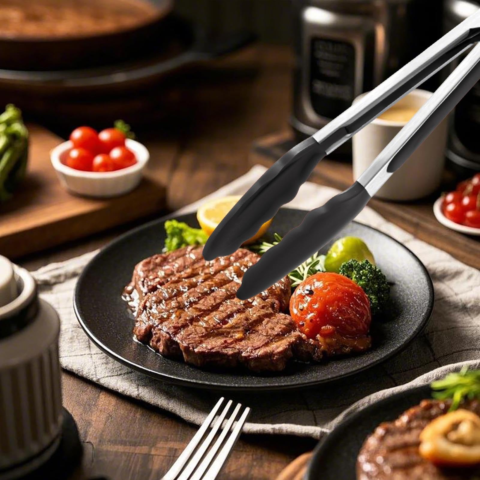 Pinze Per Grigliare Acciaio Inossidabile Bloccaggio Punte in Silicone | Pinze per Griglia in Acciaio Inossidabile Utensile Per Grigliare Barbecue Campeggio Giardino Cucina