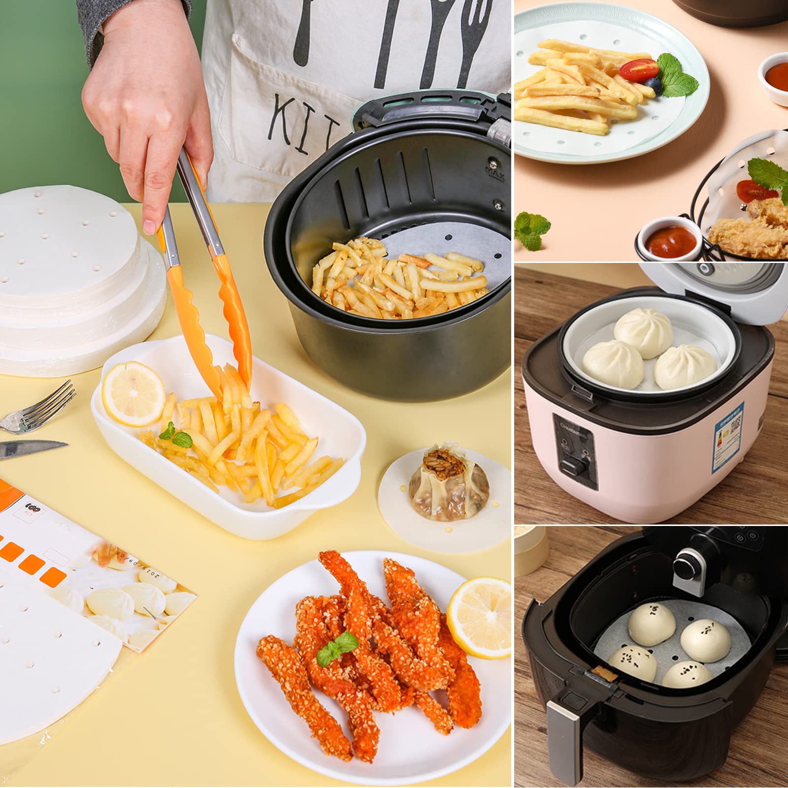 100 Stück Air Fryer Pergamentpapier Rund, 20,3 Cm, Perforiert – Antihaftbeschichtet, Für Heißluftfritteuse & Dampfgarer