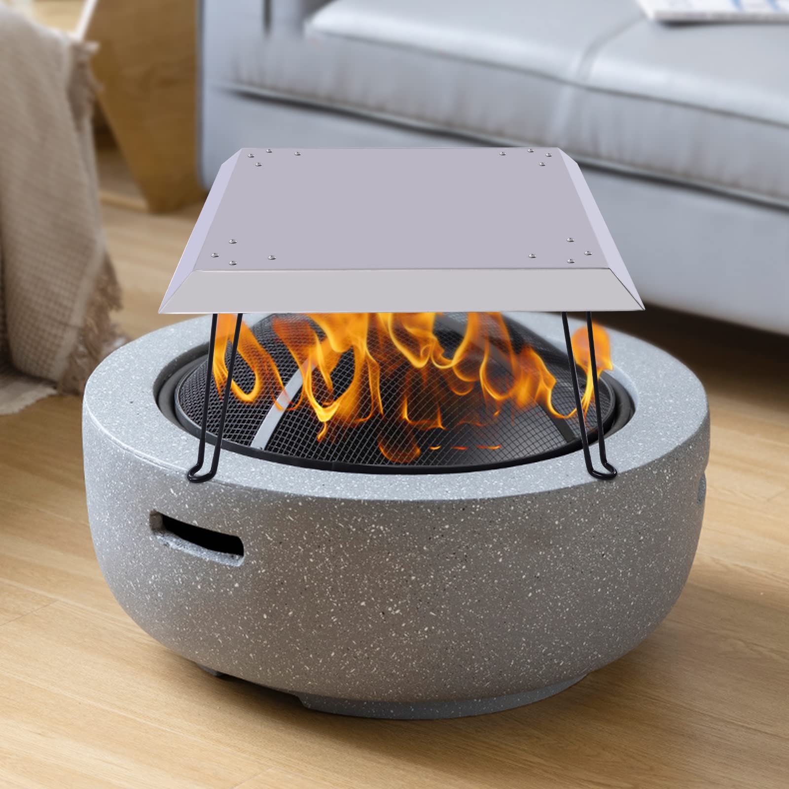 Fire Pit Heat Deflector, Quadratische Feuerstelle Hitzeabweiser mit Klappbaren Beinen, Edelstahl Feuergrube Abdeckung Feuergrube Deckel