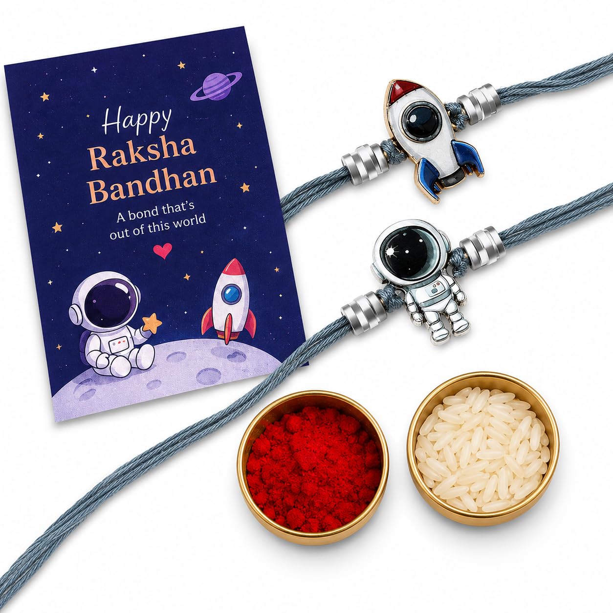 Kaameri Bazaar Space Explorer Rakhi Set of 2 for Kids | Astronaut & Rocket Rakhri for Brother with Roli Chawal and Greeting Card | Raksha Bandhan Rakhi for Boys-image-35