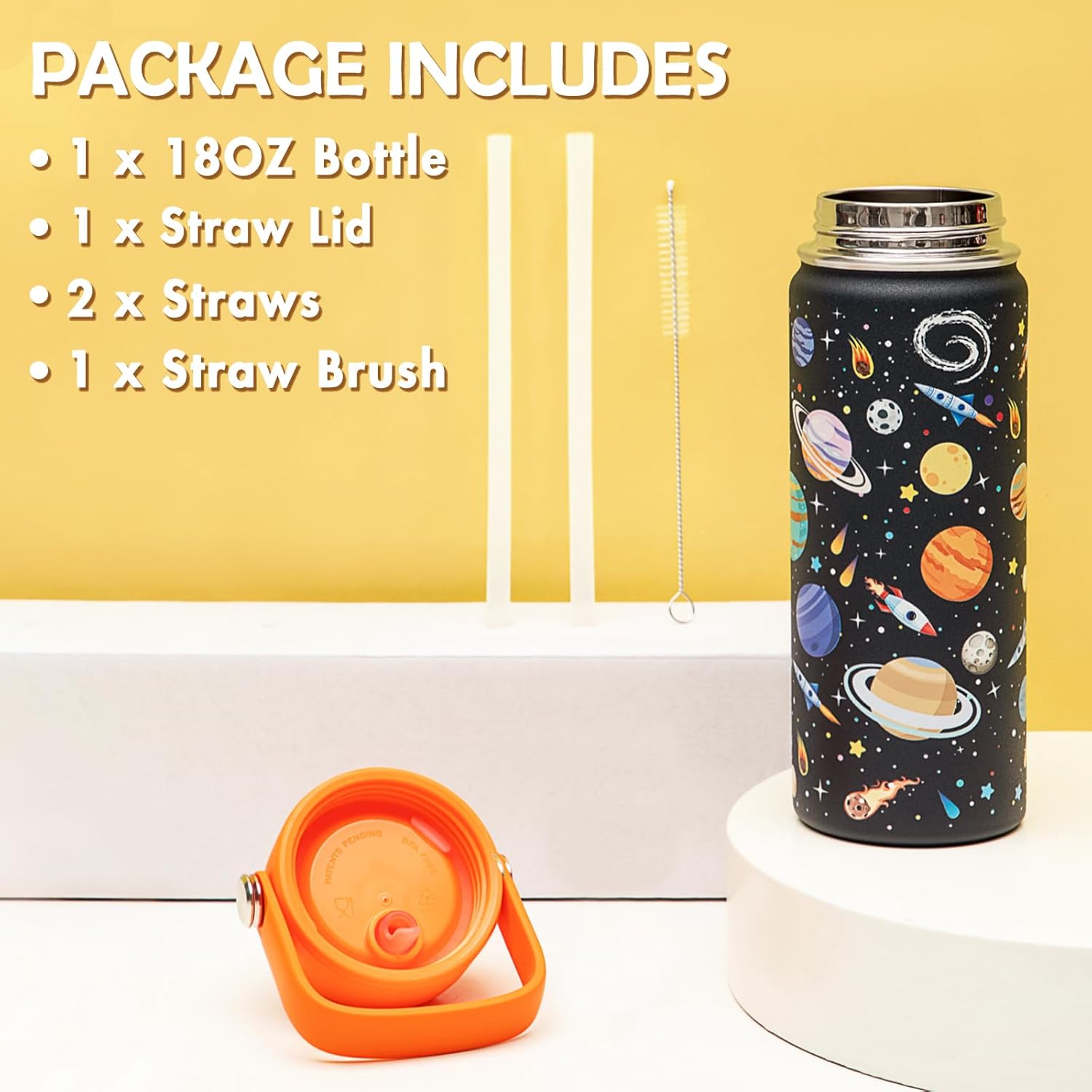 18oz Kids Insulated Water Bottle with Straw Lid - 18/8 Stainless Steel Kid Cup BPA-FREE Travel Tumbler Double Wall Vacuum Leak Proof Portable Toddler Water Bottle (Space) - Image 6