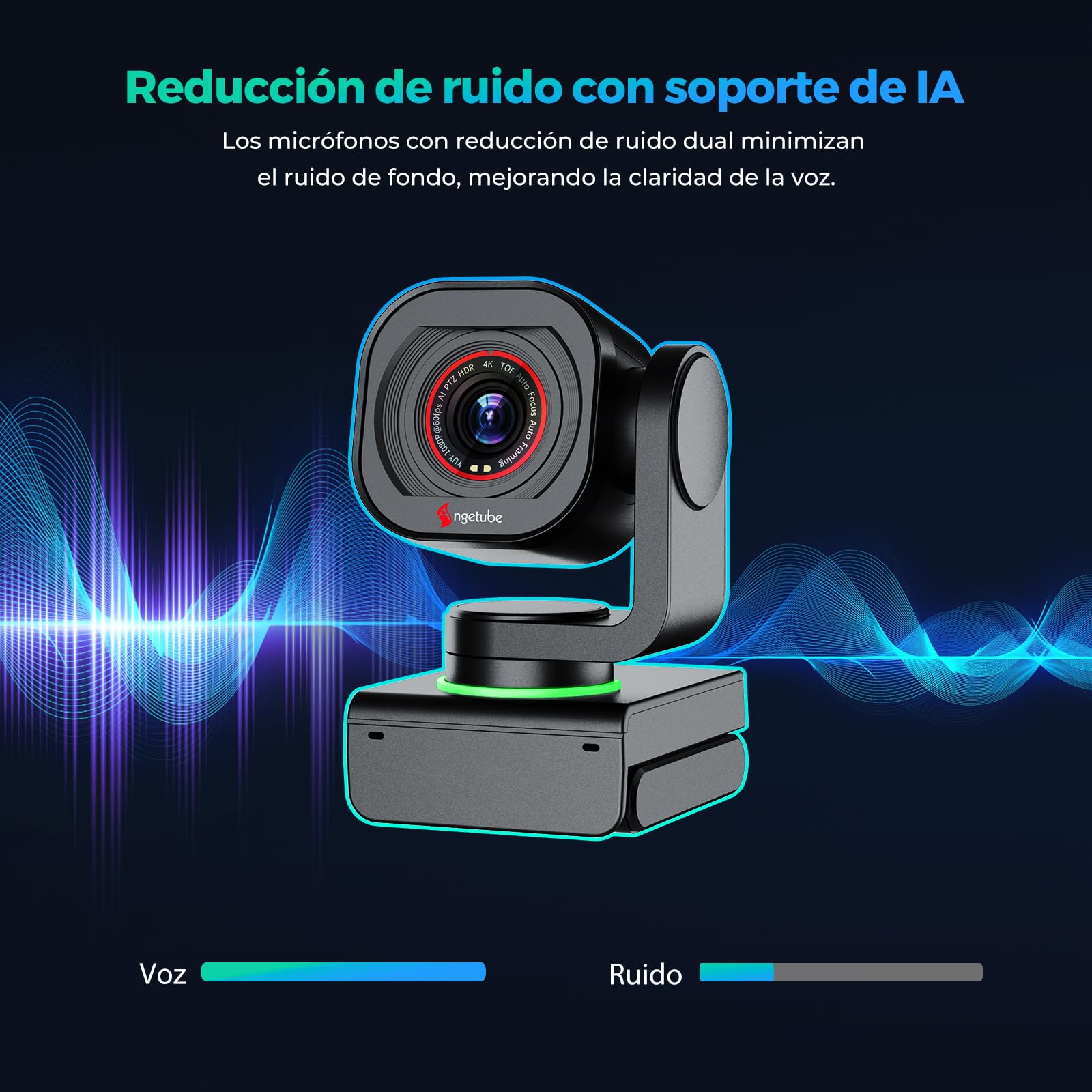 Angetube Webcam 4K con Control por Gestos y Seguimiento AI – Webcam PTZ USB 3.0 para Streaming con micrófonos duales y reducción de Ruido, Enfoque automático TOF, 1080P 60FPS, HDR, para PC/Laptop/Mac