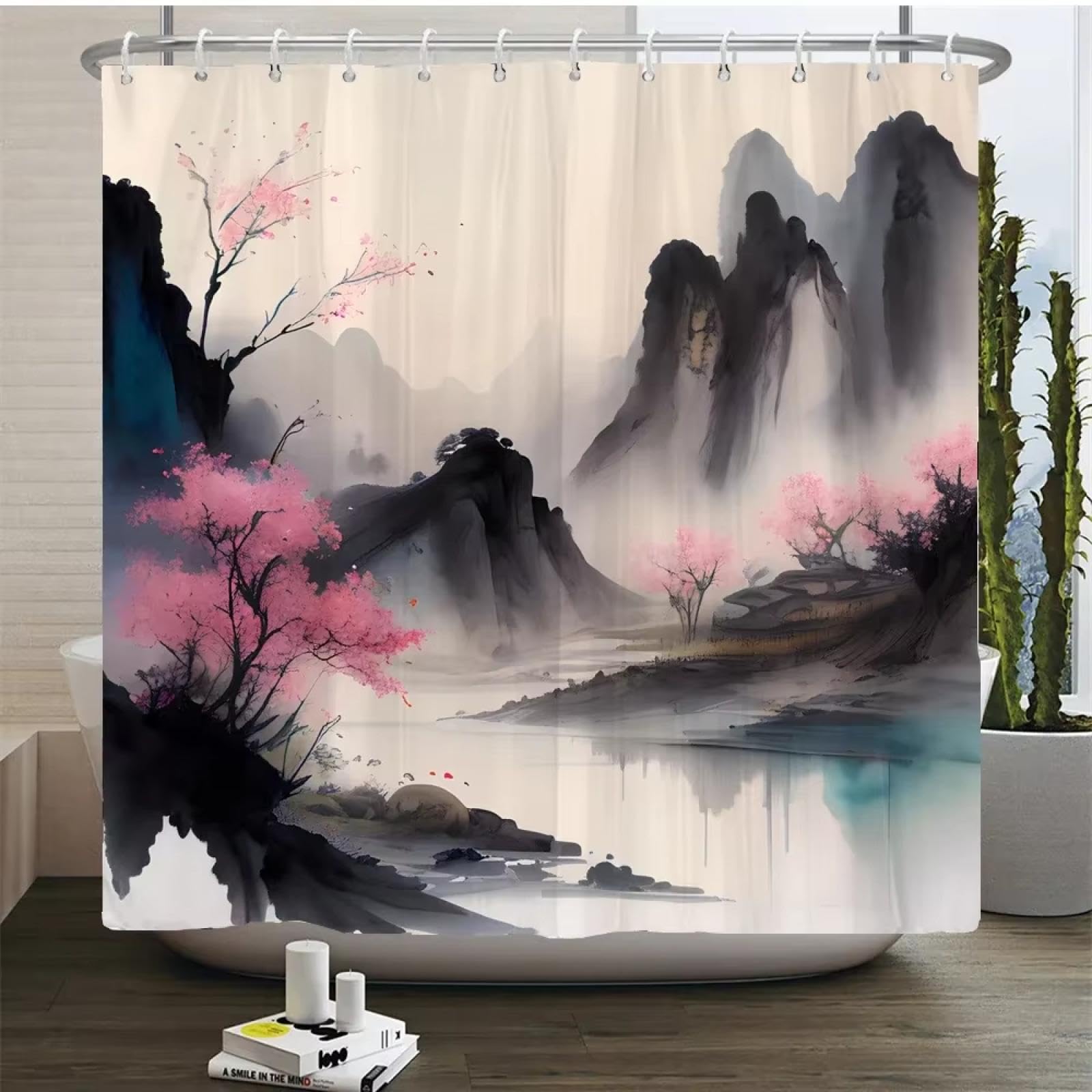 Rideau de douche imperméable paysage chinois fini les fuites 165x214