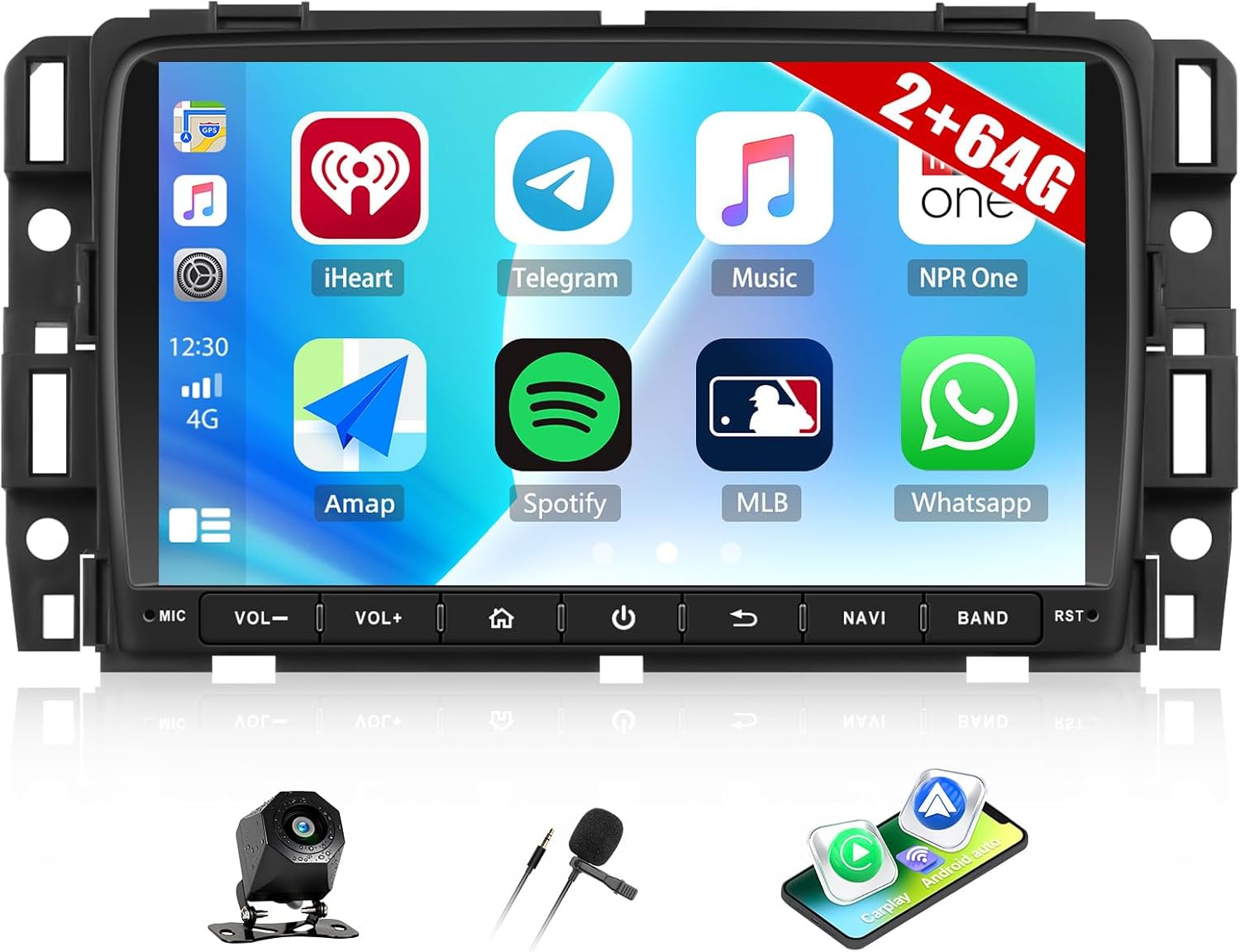 [2+64G] Android 15 Car Stereo Radio for Chevy Silverado GMC Sierra Yukon Buick with Wireless Carplay&Android Auto,8 Inch Touch Screen Car Radio with Mirror Link BT FM/RDS WiFi GPS Navigation SWC