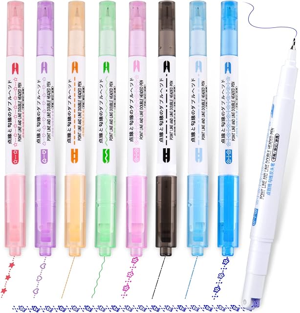 Reaeonat Curve Highlighter Pen Set, 8Pcs Coloured Curved Shapes Dual Tip Highlighters Markers Fineliner Pens for Adult Kids Girls Cards Crafts Note Taking Drawing Writing School Office Supplies