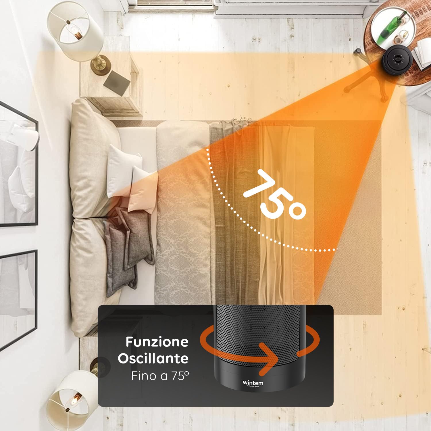Wintem Termoventilatore da Tavolo 1500W Oscillante e a Basso Consumo - Ideale per un Riscaldamento in Pochissimo tempo in Camera, Bagno o Ufficio con 2 Livelli di Potenza