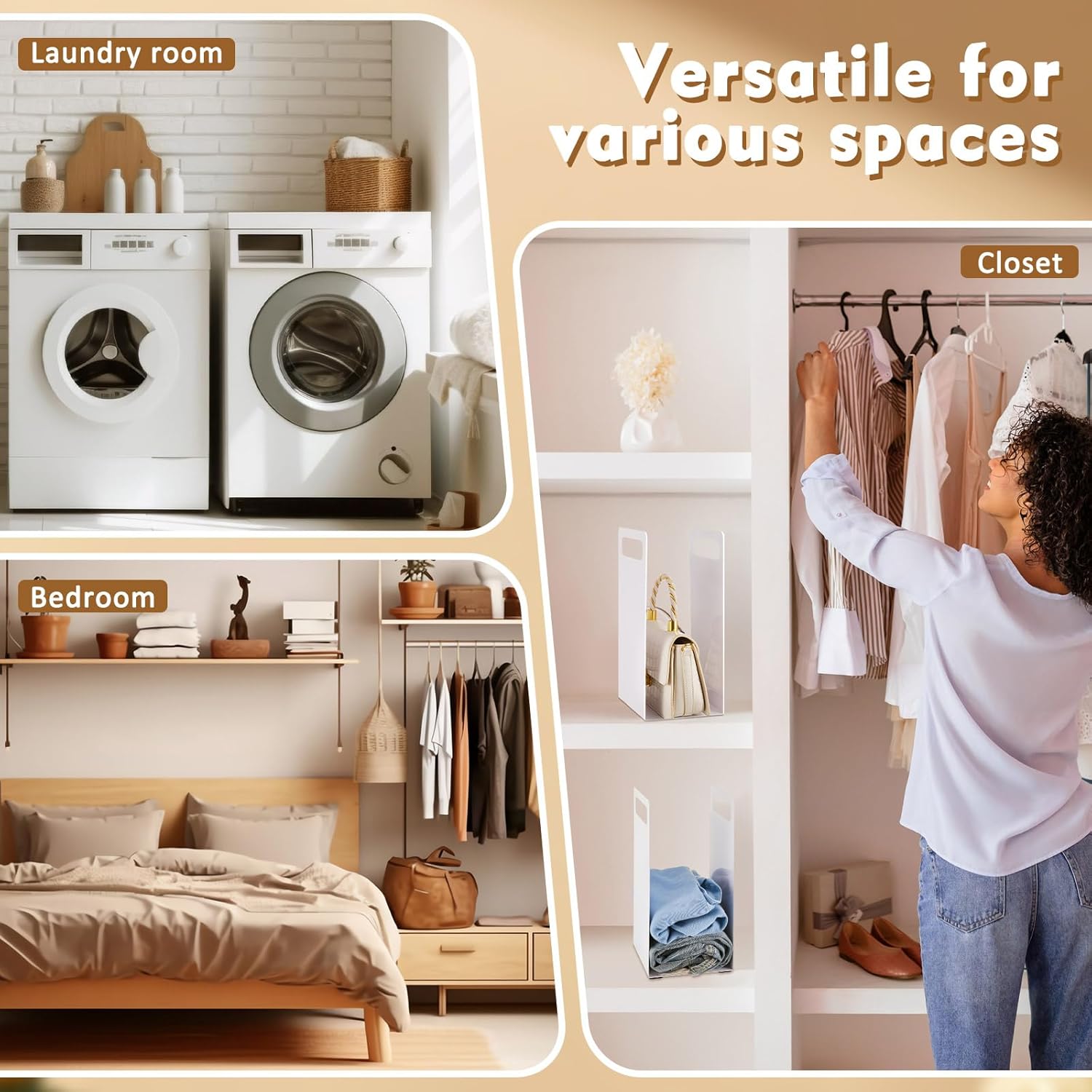 LEIFIDE Set of 4 Interlocking Towel Organizer Metal Bathroom Towel Storage Rack Shelf Dividers Organizers for Closet Home Space Saving (White)
