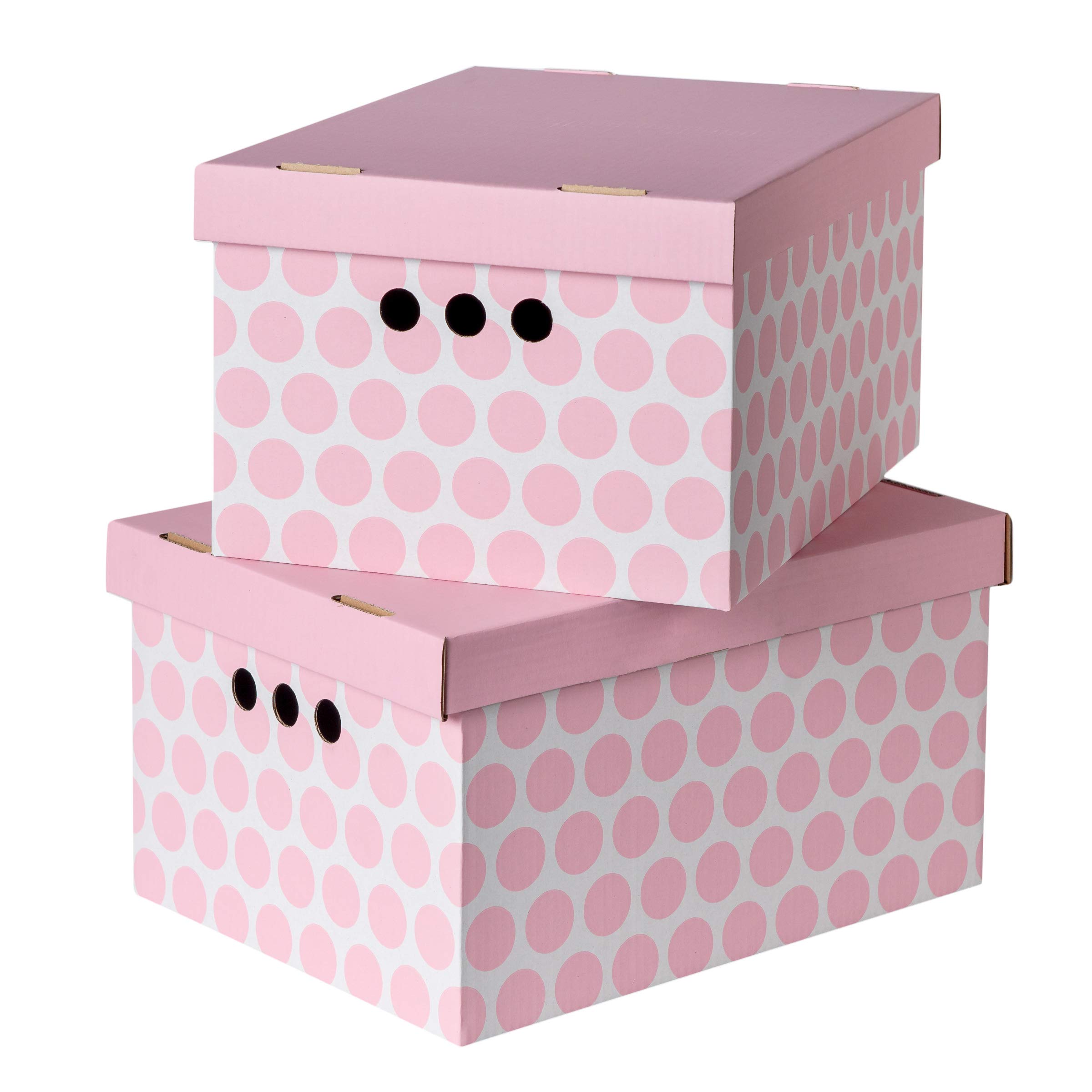 Softillo Pink Dots Pack Of 2 Decorative Storage Boxes With Lids Home Office Bedroom Wardrobe Box Organiser Archive Box With Lid Multi-Use General Storage Archive Box With Lid Stylish Set Xlarge