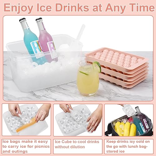 Miniatura 3 de Bandeja para cubitos de hielo, bandejas redondas para cubitos de hielo con tapa y contenedor, bolsa de almuerzo aislada, molde para hacer bolas de