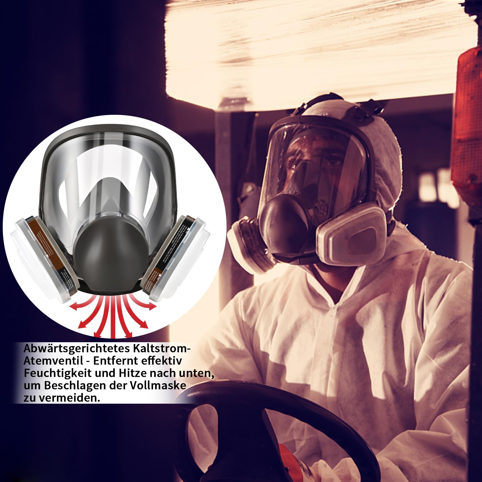 Faburo 2 Stück Atemschutzmaske Set, Gasmaske Lackiermaske mit 2 Vollgesichtsmaske + 4 Filterpatronen + 20 Baumwollfilter für Gase Dämpfe Chemikalien Sprühen, Feinstaubmaske Schutzmaske mit Filter
