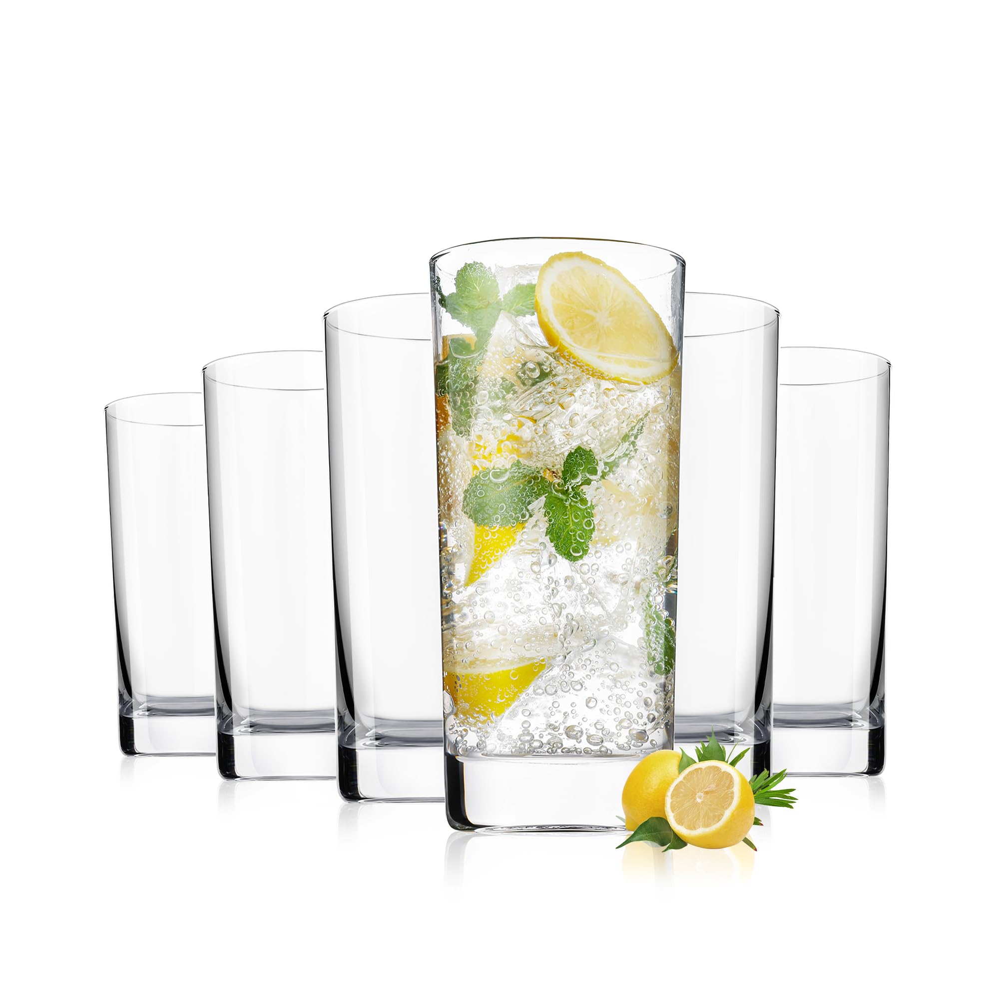 OUWO Highball Glasses Set of 6 13oz Tall Drinking Glasses Water Glass for Kitchen Tom Collins Glasses Mojito