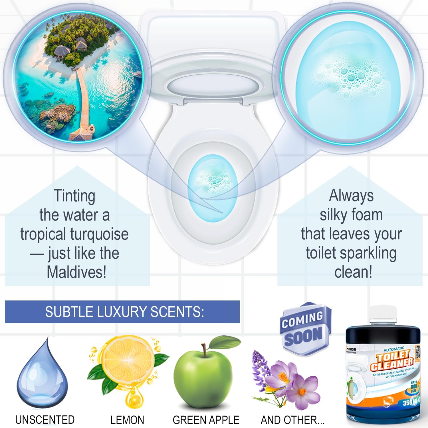 eHouse Automatic Toilet Cleaner with Refill — Flush-Activated Toilet Bowl Cleaner, Household Cleaning Solution - Toilet Cleaners for Hard Water, Removes Rust & Limescale, Fresh Lemon Scent. image 4