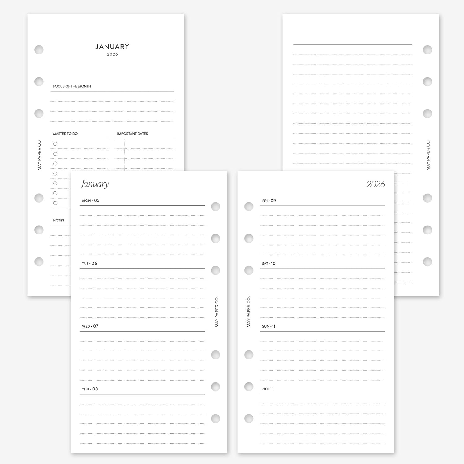 MAY PAPER CO. 2026 Personal Weekly Planner Refill, Week on Two Page Planner Insert for Personal Filofax and LV MM 6 ringed Agenda (Horizontal Lined)
