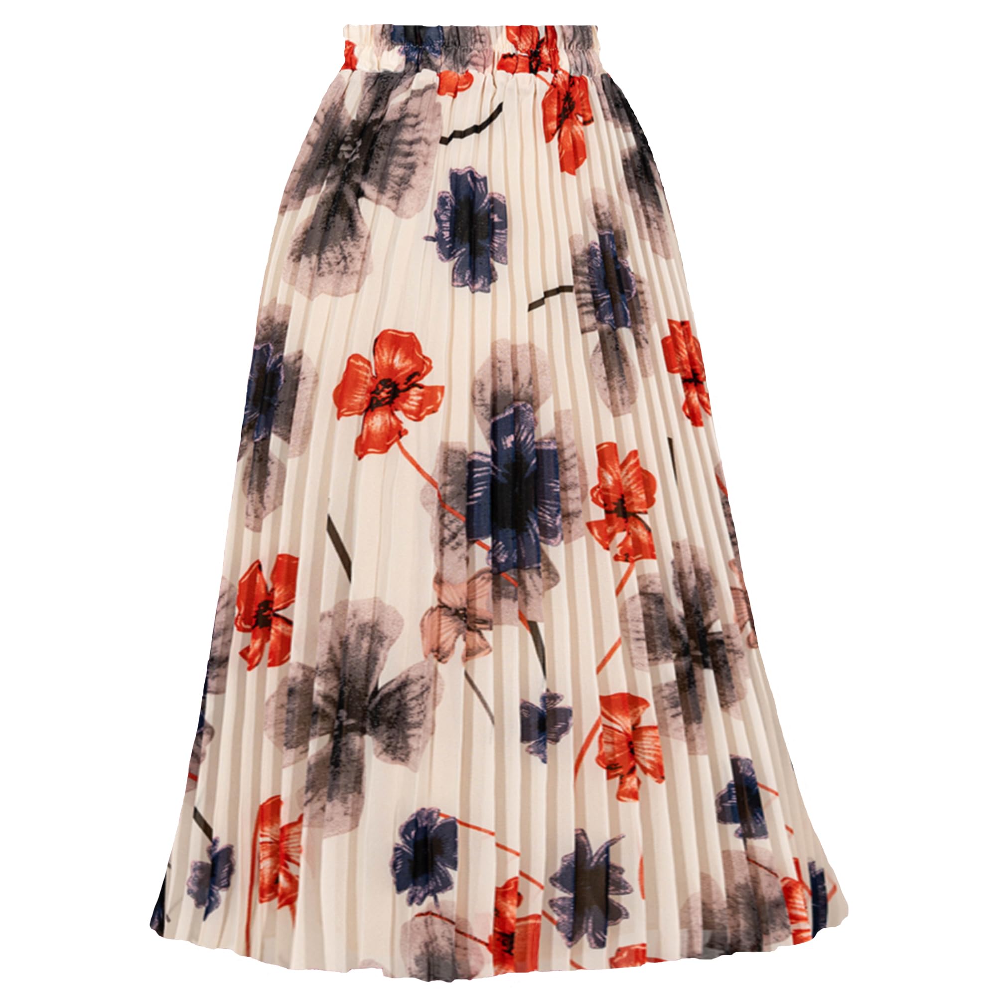 GOOBGS Womens Pleated A-Line High Waist Swing Flare Midi Skirt