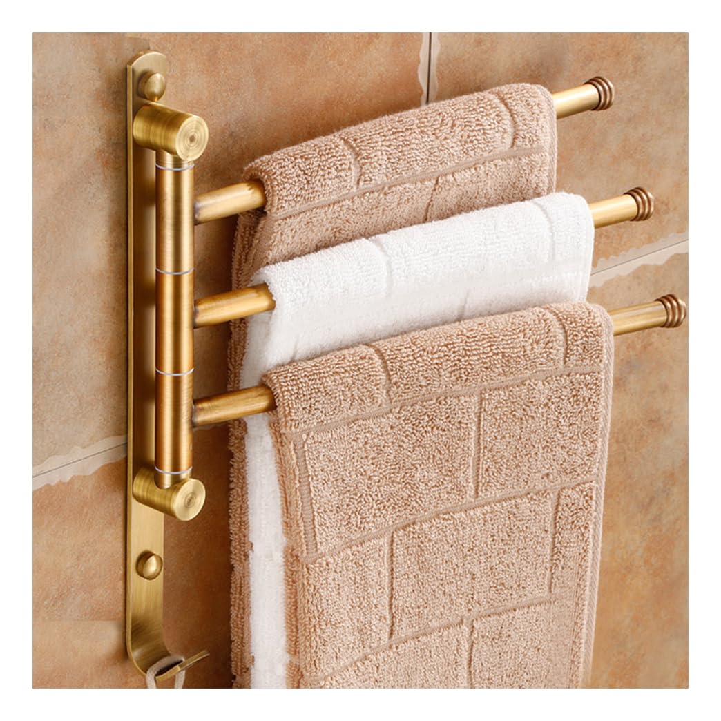 LMYSXAOZ Vintage Gold Swivel Towel Rack - Solid Brass Swing Out Bar Space Saving Swinging for Bathroom Wall Mounted Holder Organizer With 4 Arms gold-3bar
