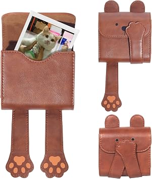 CAIYOULE Square Photo Album for Fujifilm Instax Square/SQ1 SQ40 SQ20 SQ10 SQ6 SP-3 Instant Camera, PU Photo Pouch for Fuji Instax SQ 2.9x3.4 Films, Picture Storage Bag Can hold 50+ Films, Brown Bear