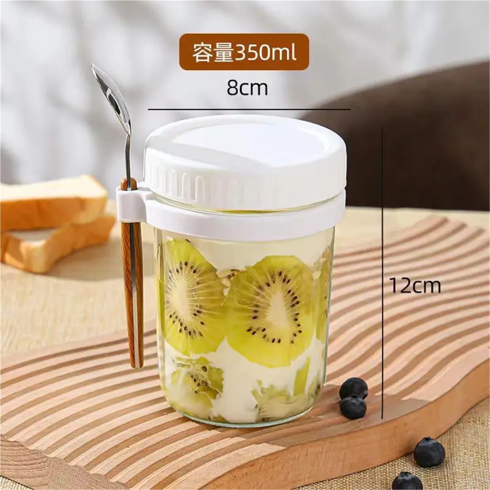 Vasetti Marmellata 1 pz. Contenitore for alimenti in vetro for latte, macedonia di frutta, tazze for cereali, colazione, bottiglia d'acqua, articolo da cucina(White)