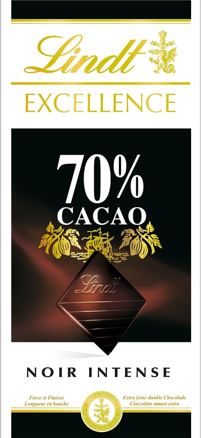 Lindt Excellence Tablet Black Chocolate 70%   100g   Pack of 5 Tablets