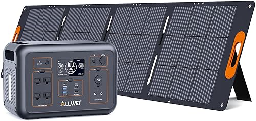 ALLWEI LiFePO4 - Estación de energía portátil de 1200 W con 1 panel solar de 200 W, carga rápida en 1.5 horas, generador solar de 1008 Wh (pico 2400